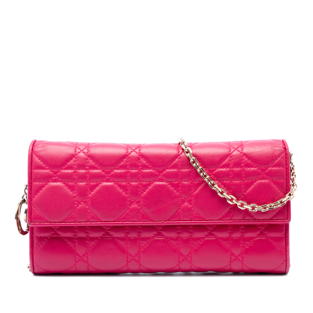 Pre-Loved Dior Lambskin Cannage Lady Dior Wallet On Chain